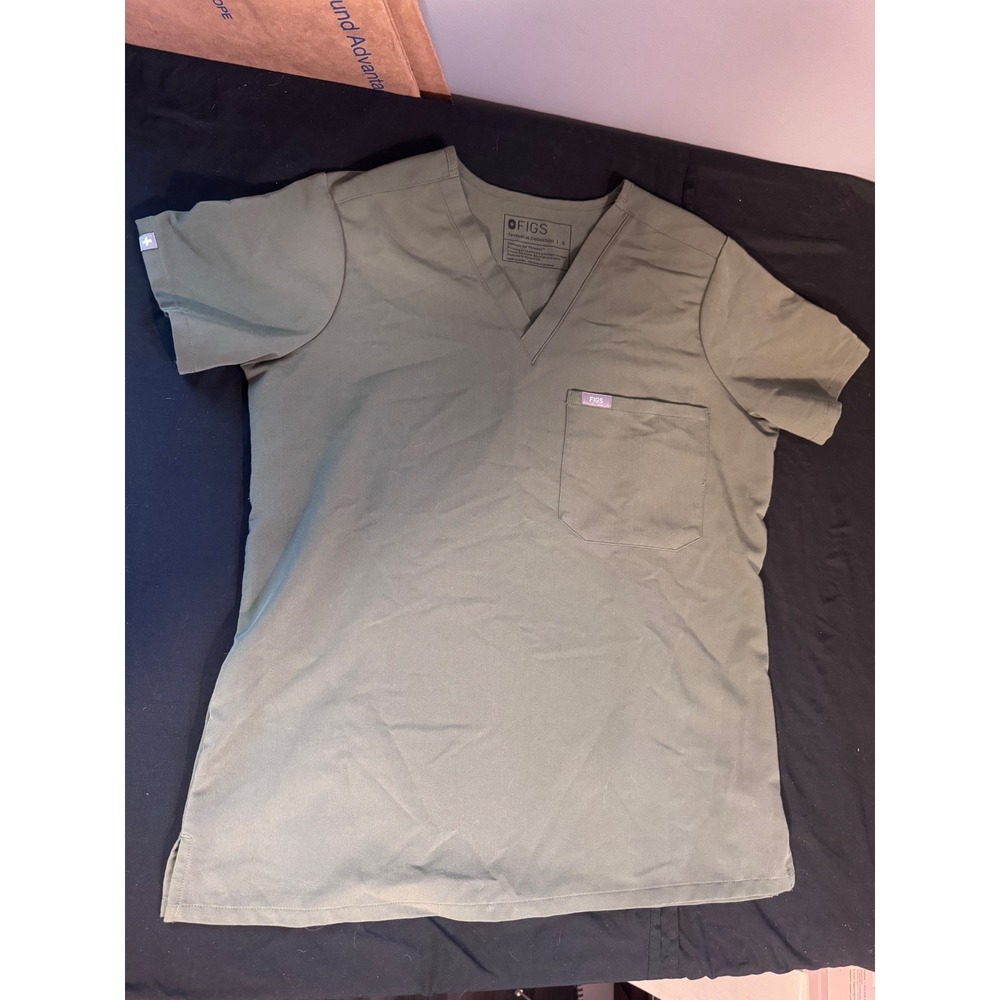 FIGS Catarina‎ One-Pocket Scrub Top Olive Green V-Neck Women Small 1000211